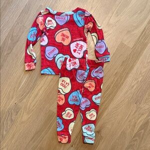 Kids Heart Print Pajama Set - Red